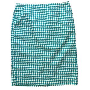 Talbots white, and aqua houndstooth midi skirt